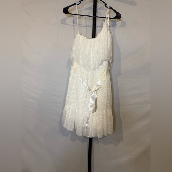 Lulus XS Adorable Event White Mesh One-Shoulder Swiss Dot Mini Dress - Picture 5 of 8